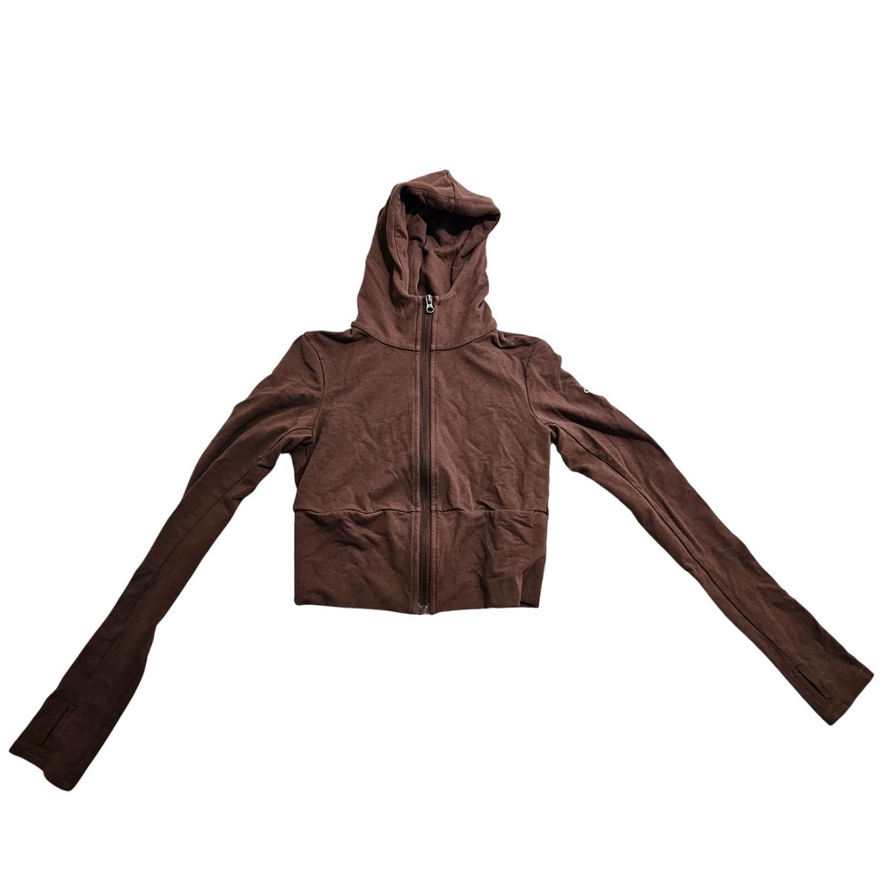 Alo Yoga Full Zip Hoodie Women XS Brown Cropped Thumbhole Activewear Jacket *